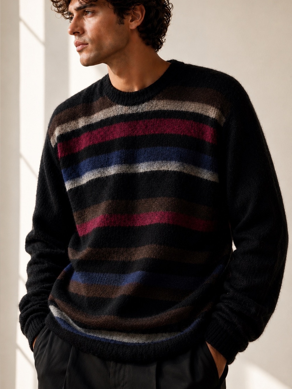 Vintage Fendi Roma Mohair Stripe Sweater Italy Designer Knit M/L